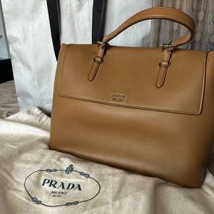 BRAND NEW, UNUSED, Prada Half Flap Double Turn Lock Satchel Saffiano Leather Lrg